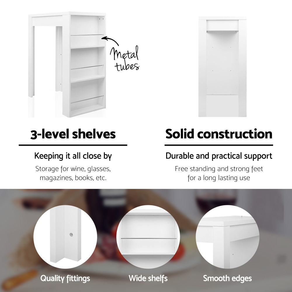 Bookcases & Shelves: Artiss Bar Table 3-tier Storage Shelves White