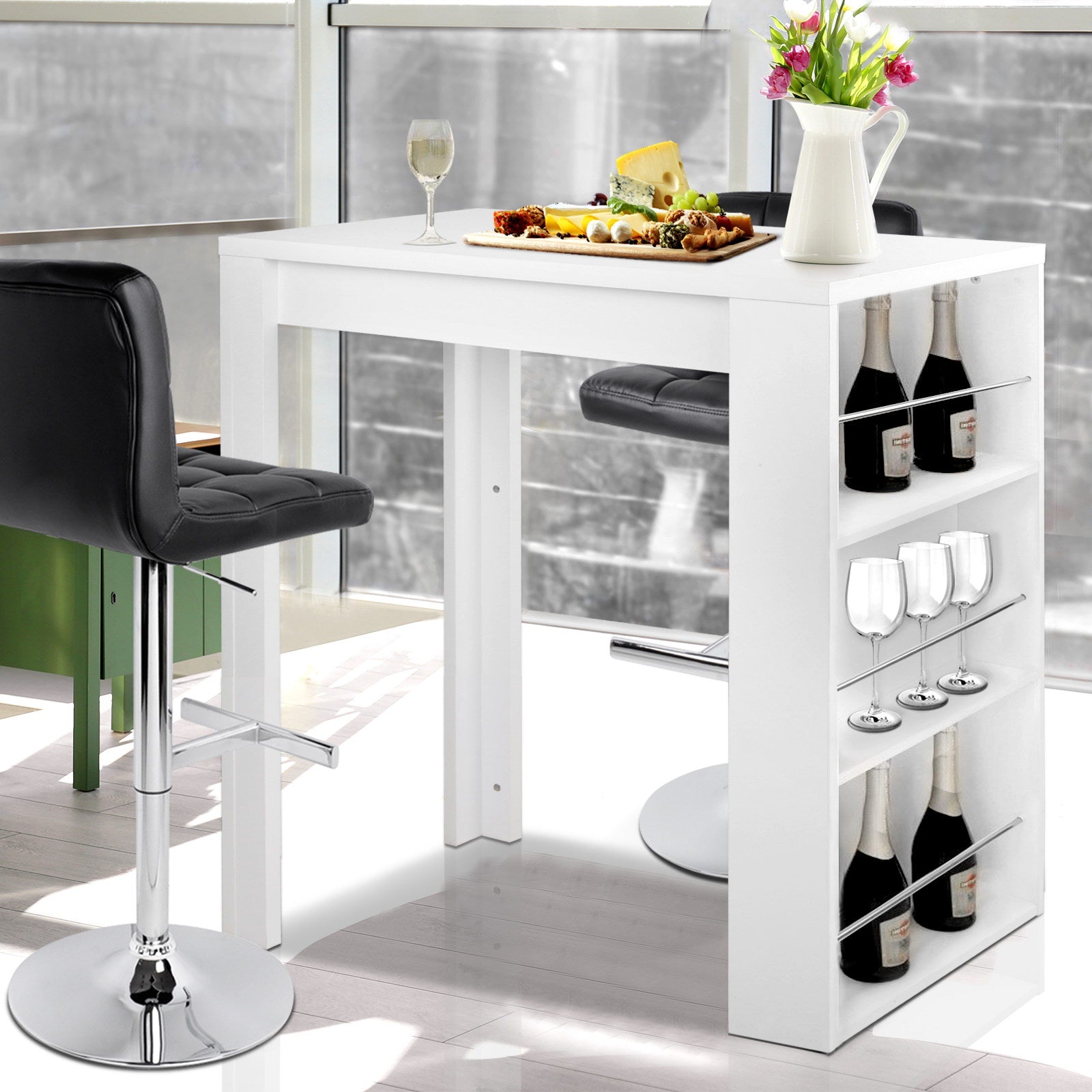 Bookcases & Shelves: Artiss Bar Table 3-tier Storage Shelves White