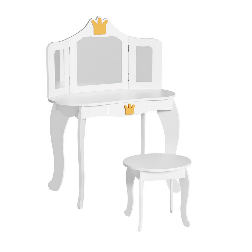 Kid's Dressers, Cupboards & Wardrobes: Keezi Kids Dressing Table Vanity Makeup Chair Set Wooden 3 Mirror Drawer White
