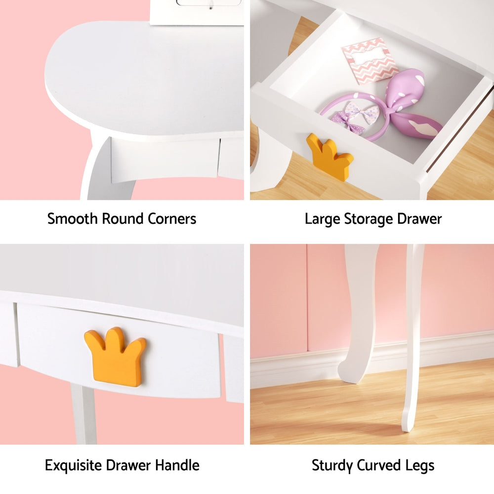 Kid's Dressers, Cupboards & Wardrobes: Keezi Kids Dressing Table Vanity Makeup Chair Set Wooden 3 Mirror Drawer White