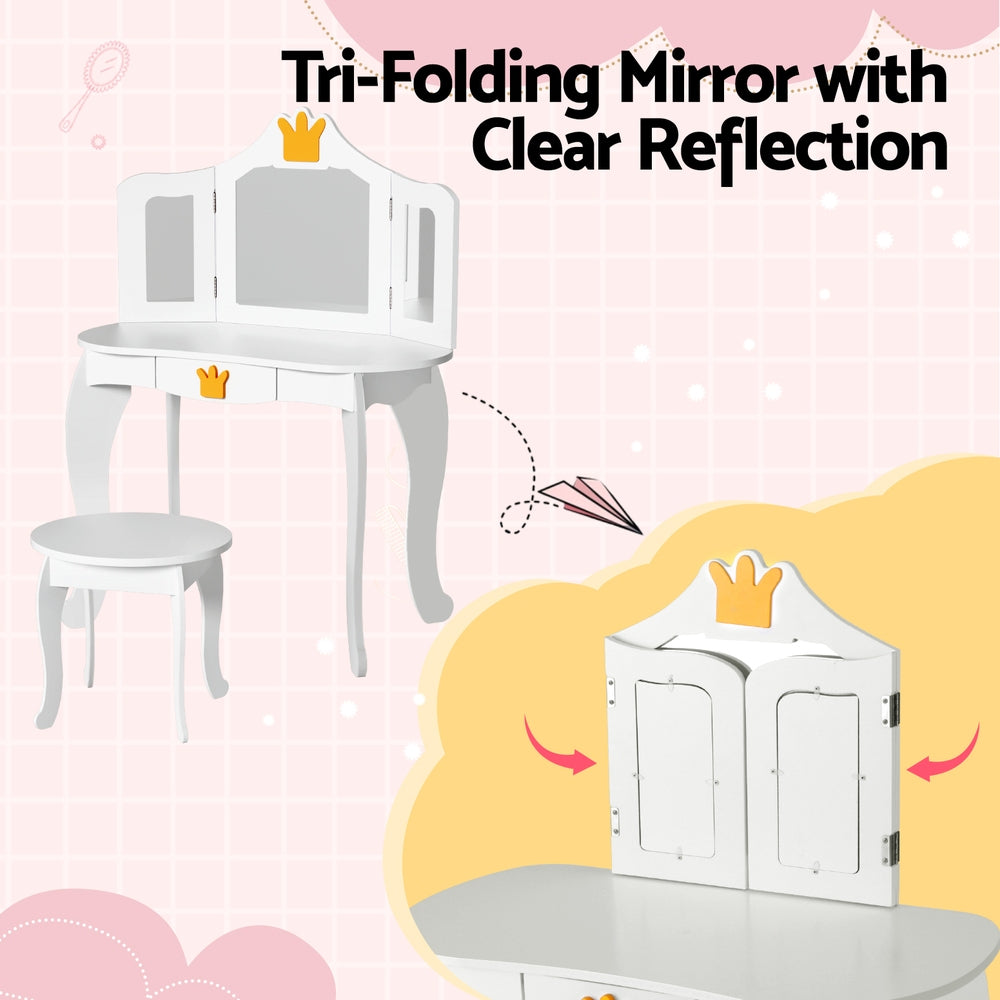 Kid's Dressers, Cupboards & Wardrobes: Keezi Kids Dressing Table Vanity Makeup Chair Set Wooden 3 Mirror Drawer White