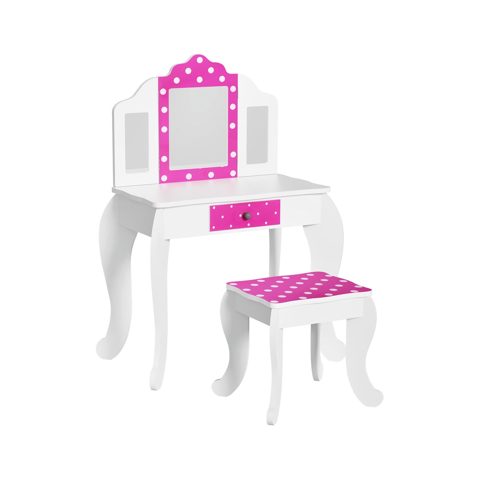 Kid's Dressers, Cupboards & Wardrobes: Keezi Kids Dressing Table Vanity Makeup Chair Set Wooden 3 Mirror Drawer Pink