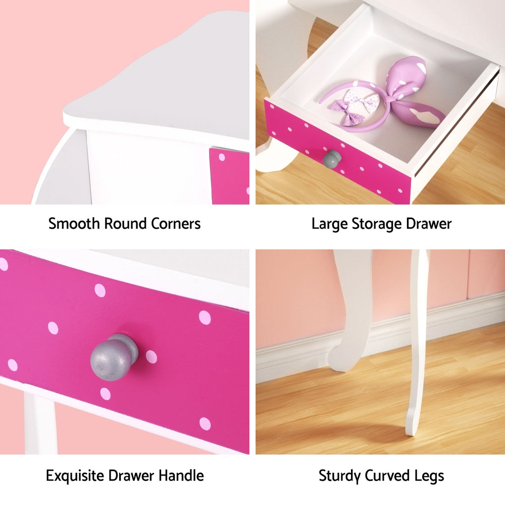 Kid's Dressers, Cupboards & Wardrobes: Keezi Kids Dressing Table Vanity Makeup Chair Set Wooden 3 Mirror Drawer Pink