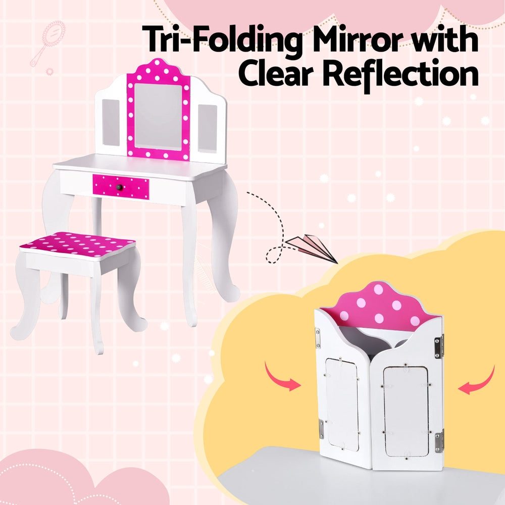 Kid's Dressers, Cupboards & Wardrobes: Keezi Kids Dressing Table Vanity Makeup Chair Set Wooden 3 Mirror Drawer Pink