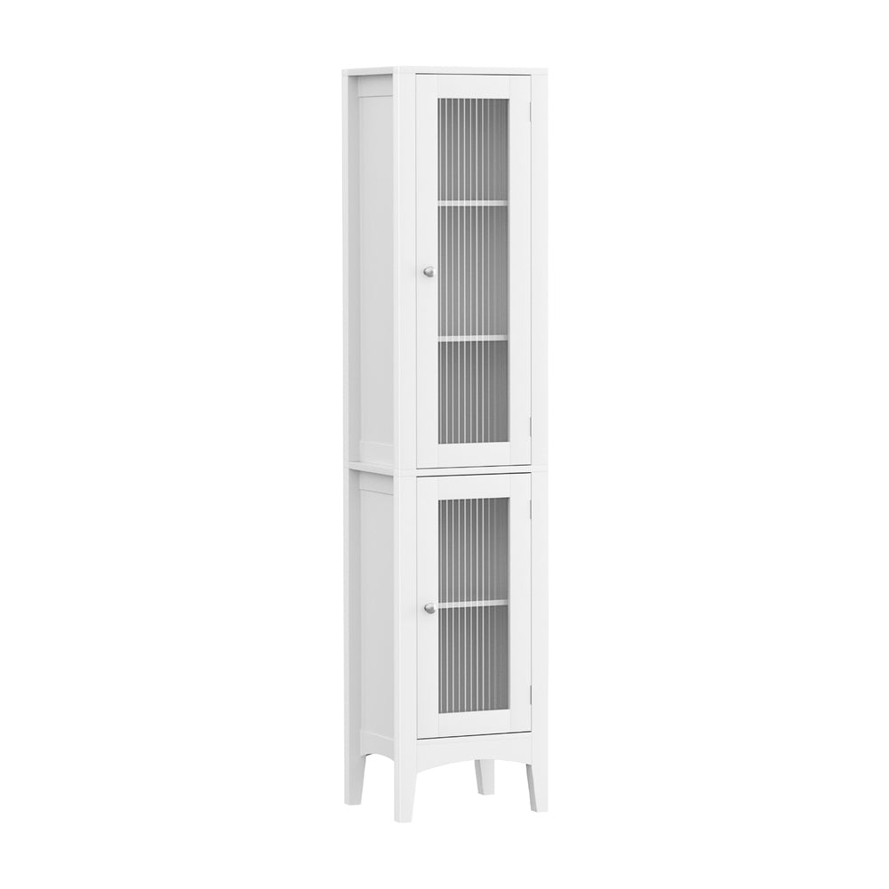 Bathroom Cabinets, Cupboards & Storage: Artiss Bathroom Storage Cabinet 160cm Tall Slim Floor Cupboard Toilet Glass Door White