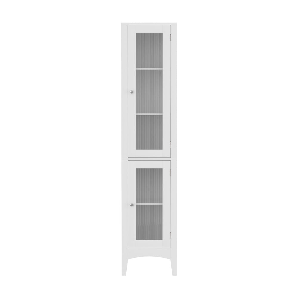 Bathroom Cabinets, Cupboards & Storage: Artiss Bathroom Storage Cabinet 160cm Tall Slim Floor Cupboard Toilet Glass Door White
