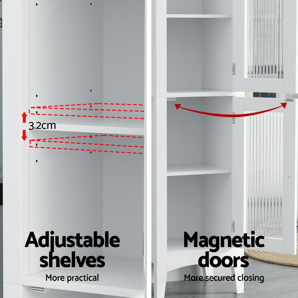 Bathroom Cabinets, Cupboards & Storage: Artiss Bathroom Storage Cabinet 160cm Tall Slim Floor Cupboard Toilet Glass Door White
