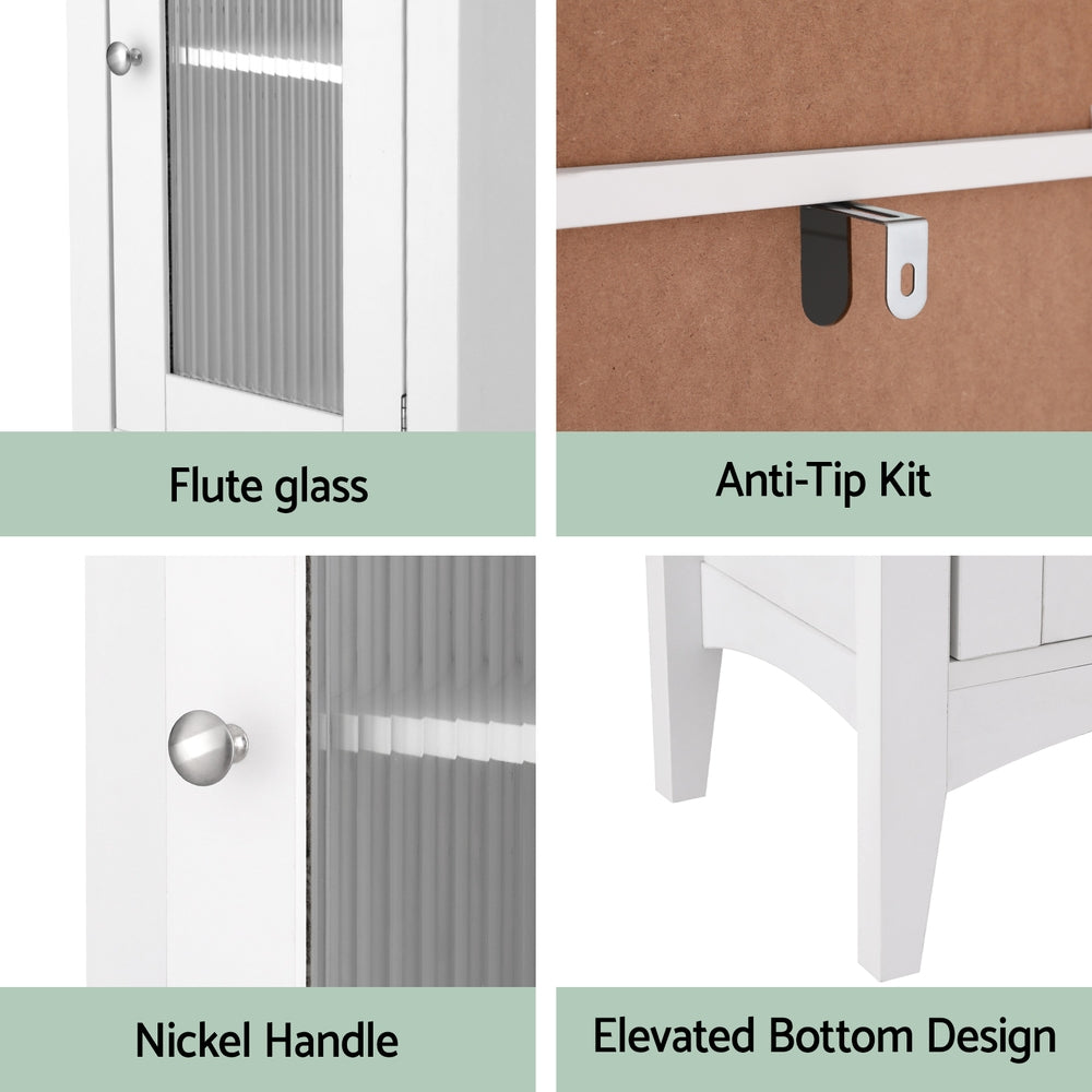 Bathroom Cabinets, Cupboards & Storage: Artiss Bathroom Storage Cabinet 160cm Tall Slim Floor Cupboard Toilet Glass Door White