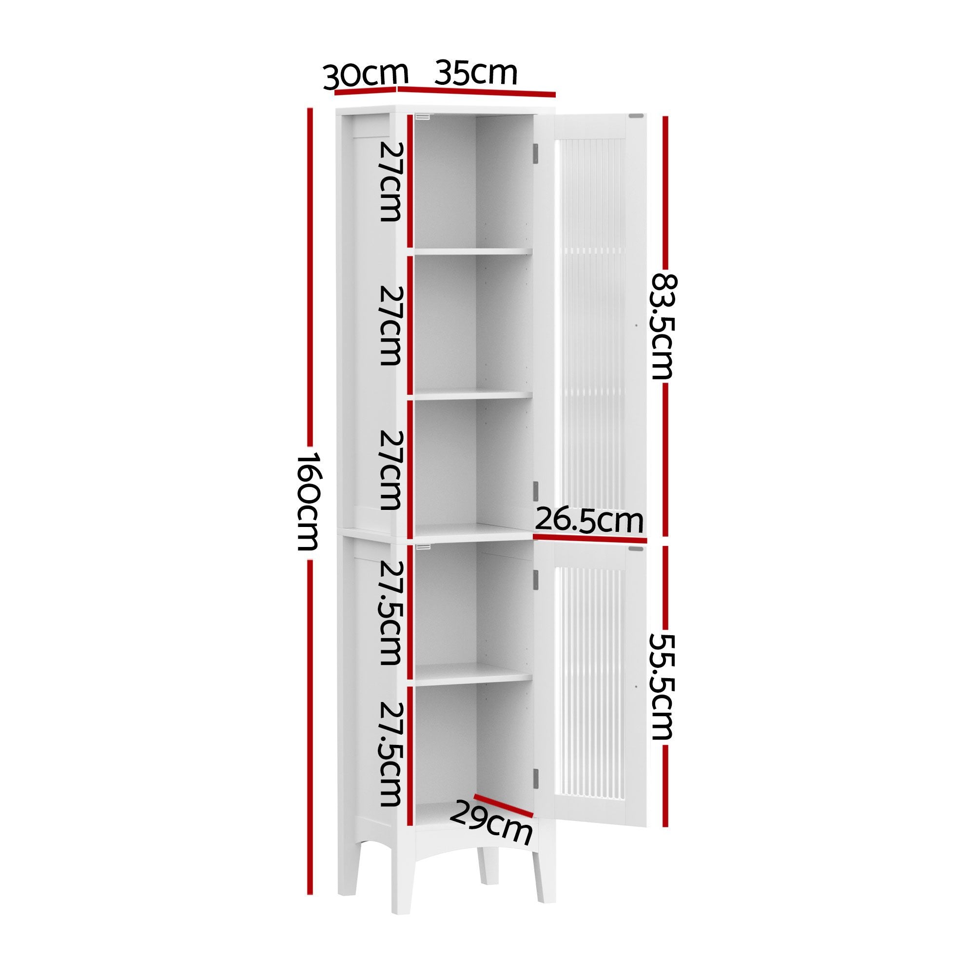Artiss 2X Bathroom Storage Cabinet 160cm Tall Slim Floor Cupboard Toilet Glass Door White