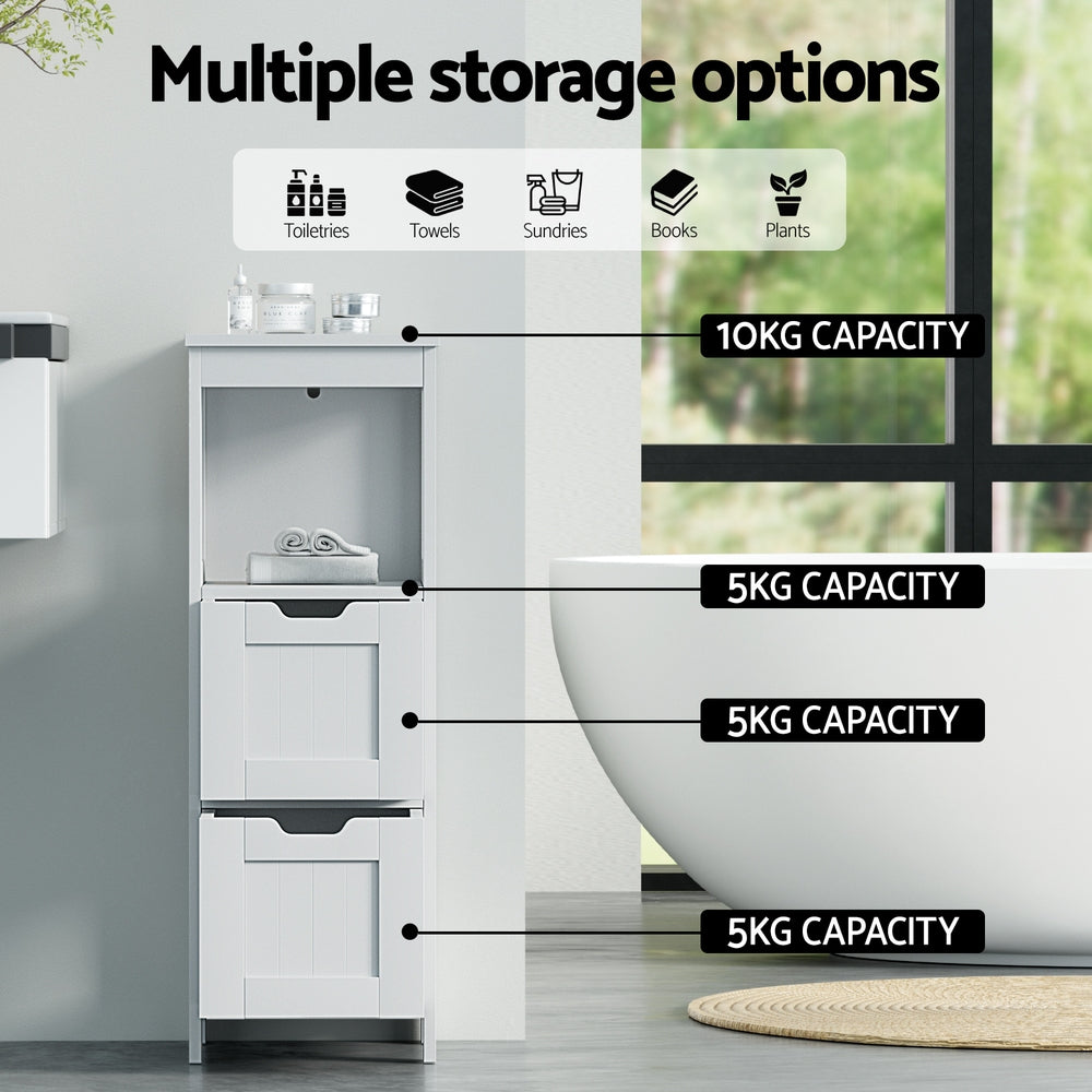 Bathroom Cabinets, Cupboards & Storage: Artiss Bathroom Storage Cabinet 89cm Floor Toilet Drawer Bedroom Organizer Standing White