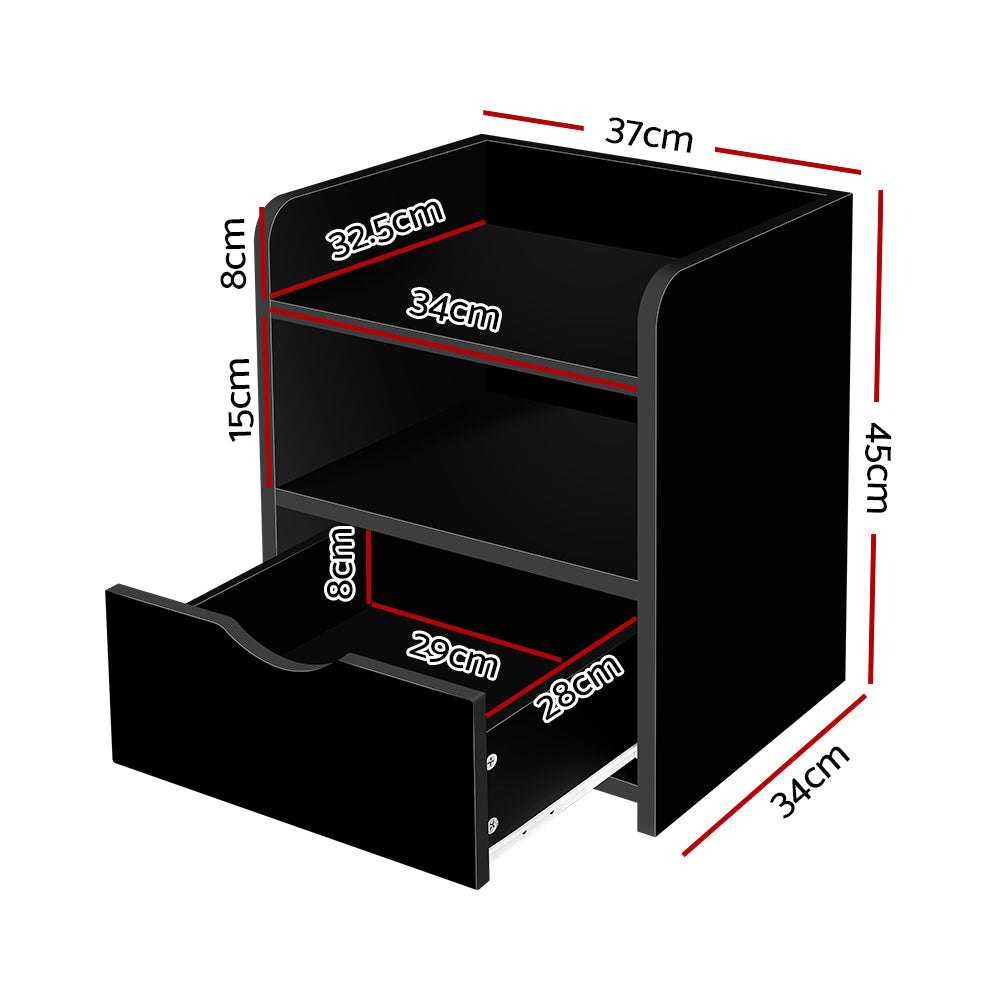 Bedside Tables: Artiss Bedside Table 1 Drawer with Shelf - FARA Black