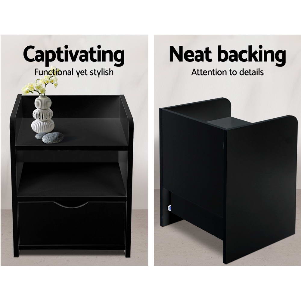 Bedside Tables: Artiss Bedside Table 1 Drawer with Shelf - FARA Black