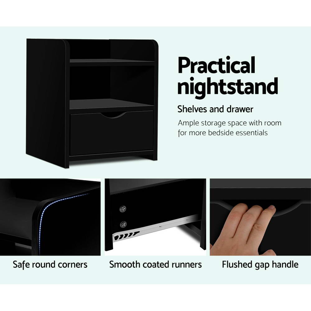Bedside Tables: Artiss Bedside Table 1 Drawer with Shelf - FARA Black
