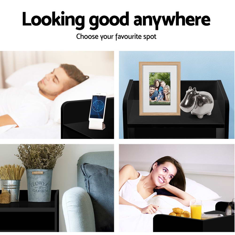 Bedside Tables: Artiss Bedside Table 1 Drawer with Shelf - FARA Black