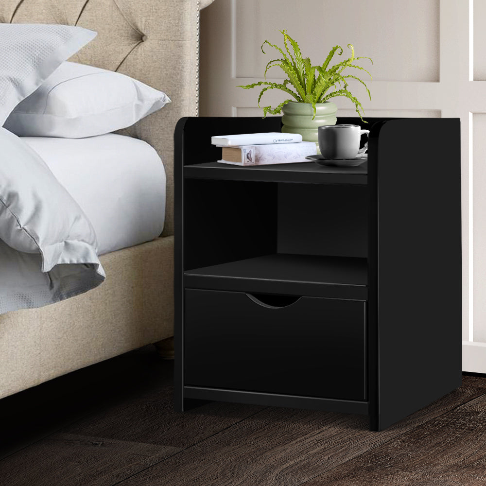 Bedside Tables: Artiss Bedside Table 1 Drawer with Shelf - FARA Black