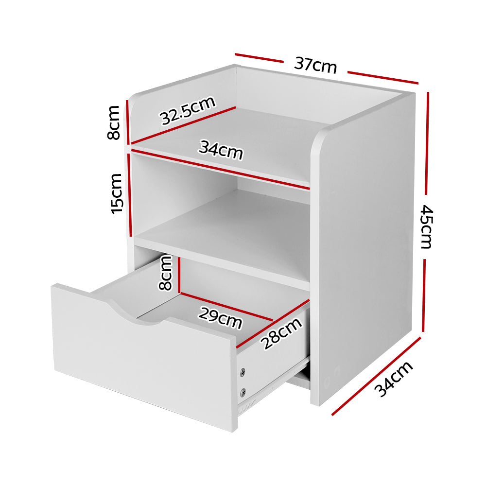Bedside Tables: Artiss Bedside Table 1 Drawer with Shelf - FARA White