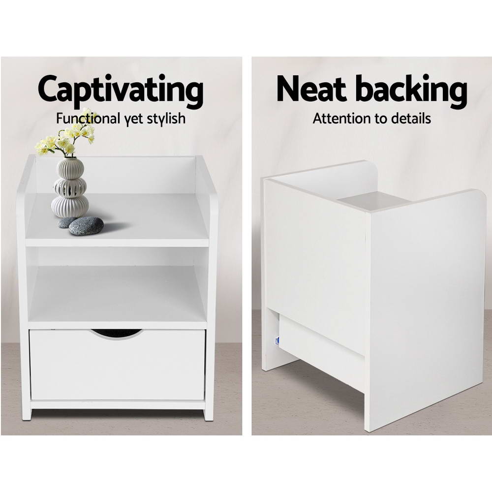 Bedside Tables: Artiss Bedside Table 1 Drawer with Shelf - FARA White