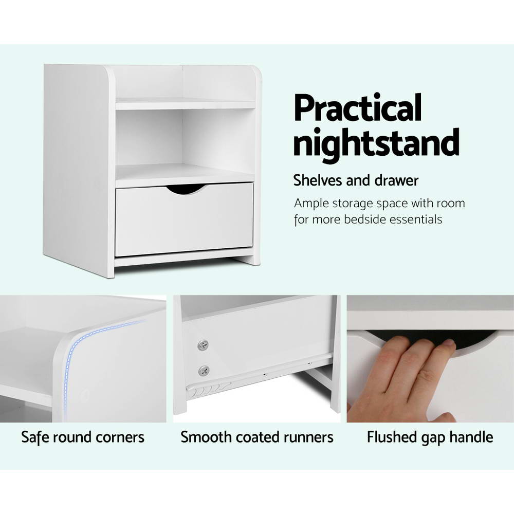 Bedside Tables: Artiss Bedside Table 1 Drawer with Shelf - FARA White