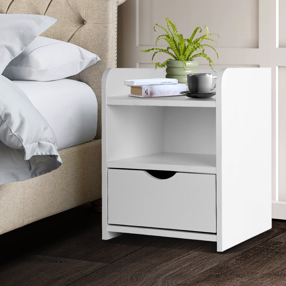 Bedside Tables: Artiss Bedside Table 1 Drawer with Shelf - FARA White