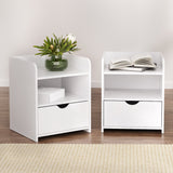 Artiss 2X Bedside Table 1 Drawer with Shelf - FARA White