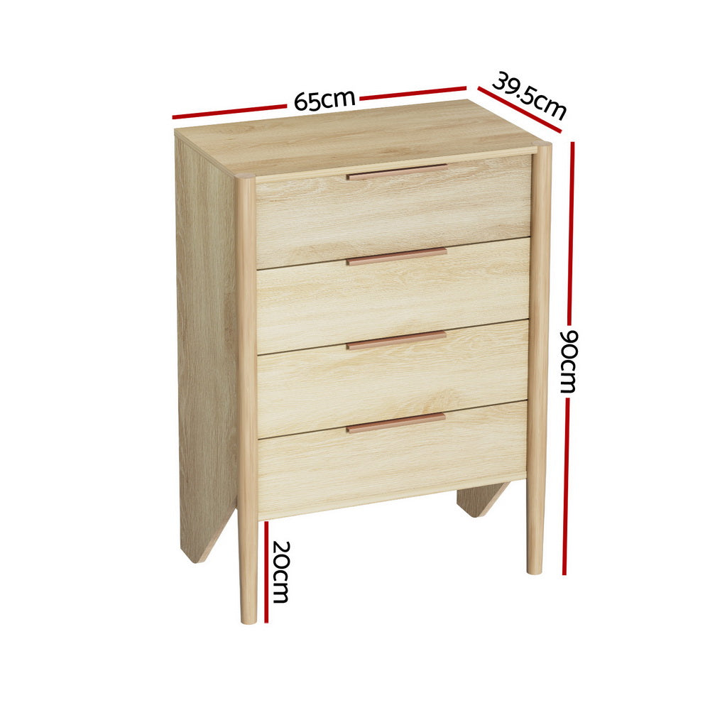 Dressers: Artiss 4 Chest of Drawers Tallboy - INEZ Pine