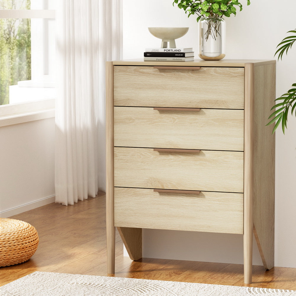 Dressers: Artiss 4 Chest of Drawers Tallboy - INEZ Pine
