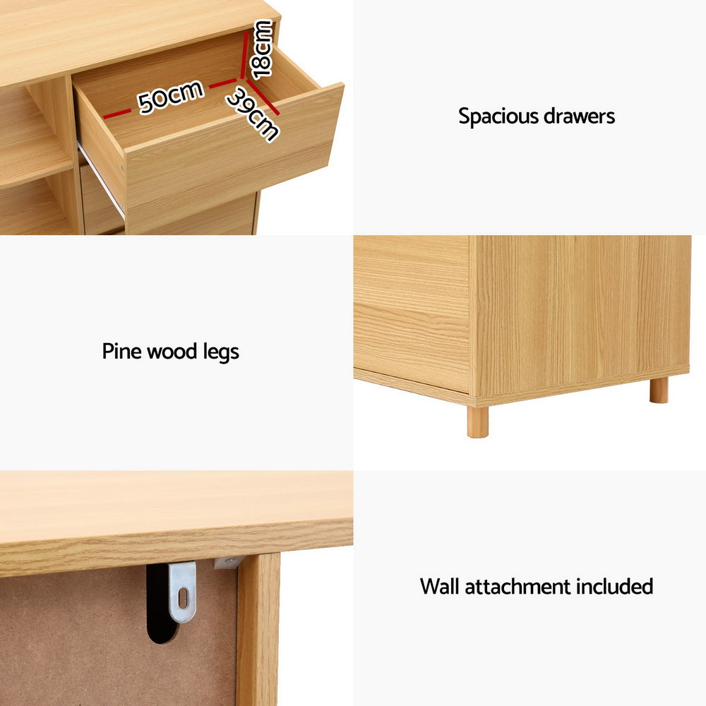 Dressers: Artiss Chest of 3 Drawers Storage Cabinet 3 Shelves Pine