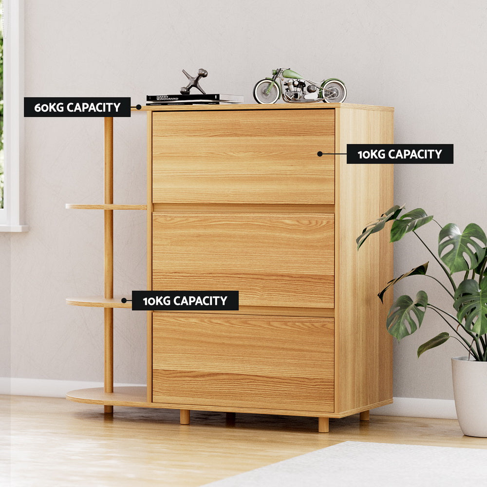 Dressers: Artiss Chest of 3 Drawers Storage Cabinet 3 Shelves Pine