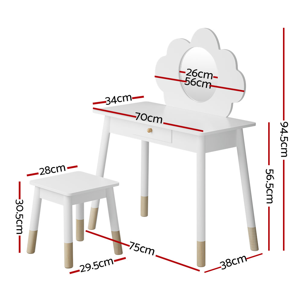 Kid's Dressers, Cupboards & Wardrobes: Keezi Kids Dressing Table Chair Set Vanity Makeup Wooden Leg Mirror Drawer