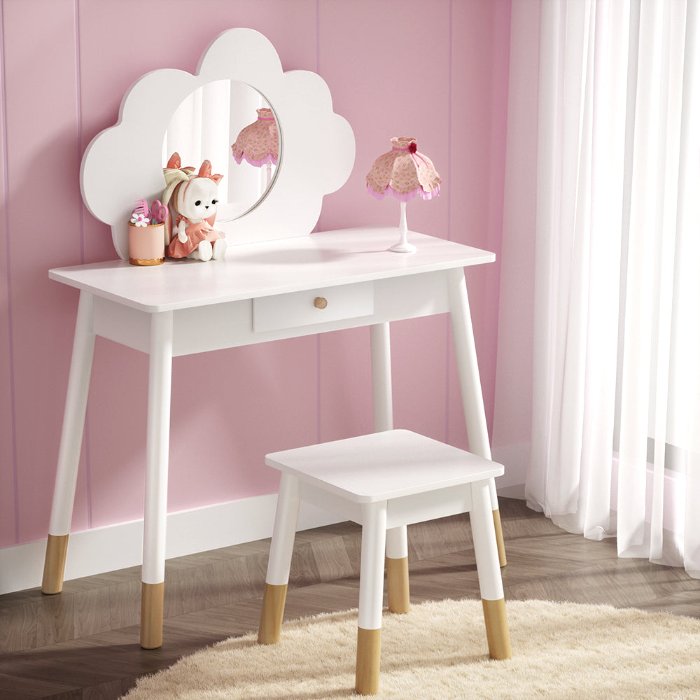 Kid's Dressers, Cupboards & Wardrobes: Keezi Kids Dressing Table Chair Set Vanity Makeup Wooden Leg Mirror Drawer