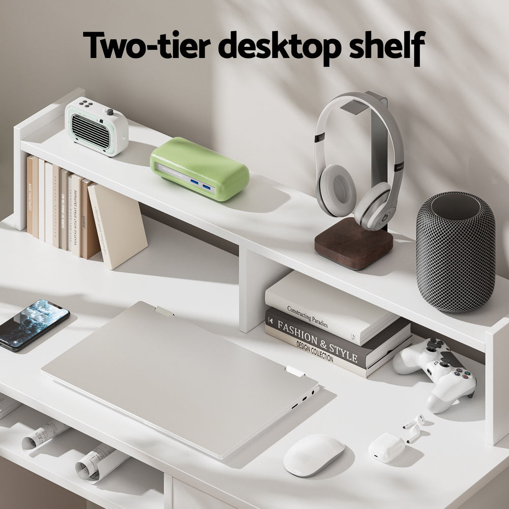 Desks: Artiss Computer Desk Shelf Drawer Cabinet White 100CM
