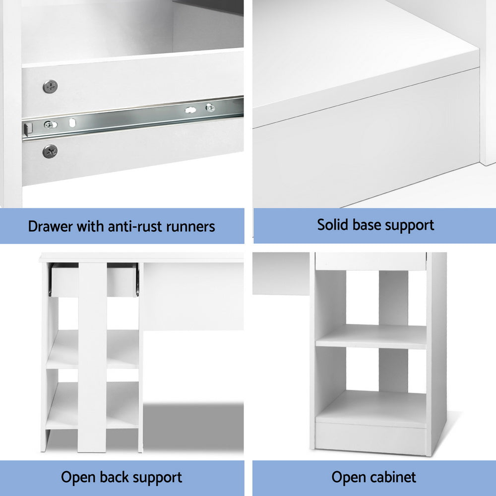 Desks: Artiss Computer Desk Shelf Drawer Cabinet White 100CM