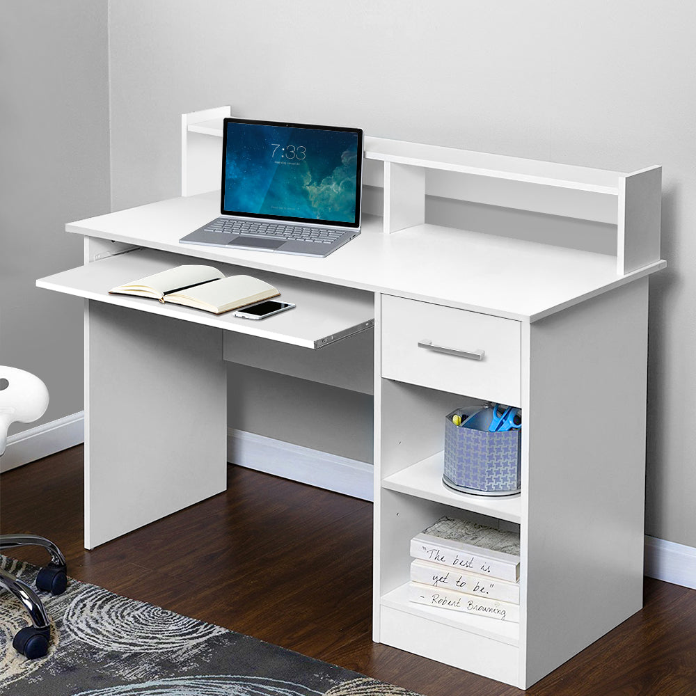 Desks: Artiss Computer Desk Shelf Drawer Cabinet White 100CM