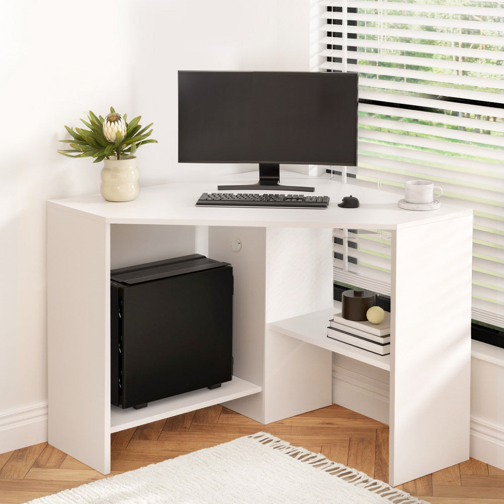 Desks: Artiss Corner Computer Desk Shelves CPU Stand L-shape Home Office Workstation Desks