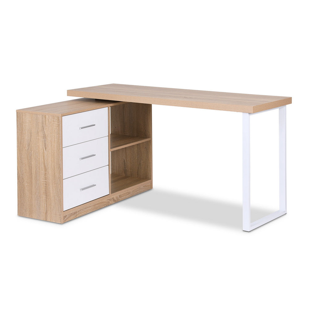 Desks: Artiss Computer Desk Swivelling L shape Home Office Storage Cabinet Oak