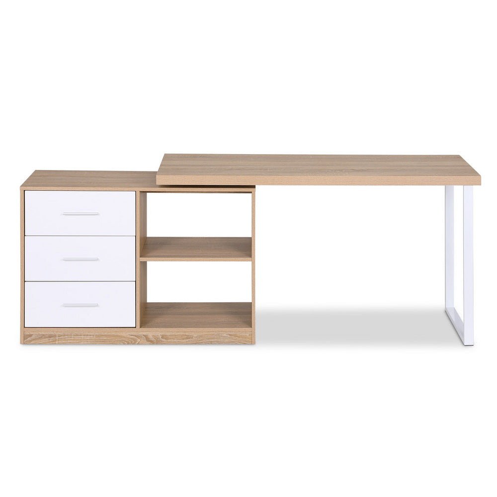Desks: Artiss Computer Desk Swivelling L shape Home Office Storage Cabinet Oak