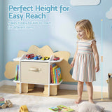 Kid's Bookcases & Shelves: Keezi Dinosaur Kids Bookshelf 2-Tier Children's Bookcase Wooden with with Fabric Drawer, Toddler Bookshelf Toy Storage Organizer for Preschool, Kids Room, Playroom, Nursery