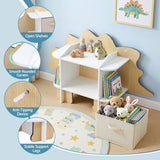 Kid's Bookcases & Shelves: Keezi Dinosaur Kids Bookshelf 2-Tier Children's Bookcase Wooden with with Fabric Drawer, Toddler Bookshelf Toy Storage Organizer for Preschool, Kids Room, Playroom, Nursery