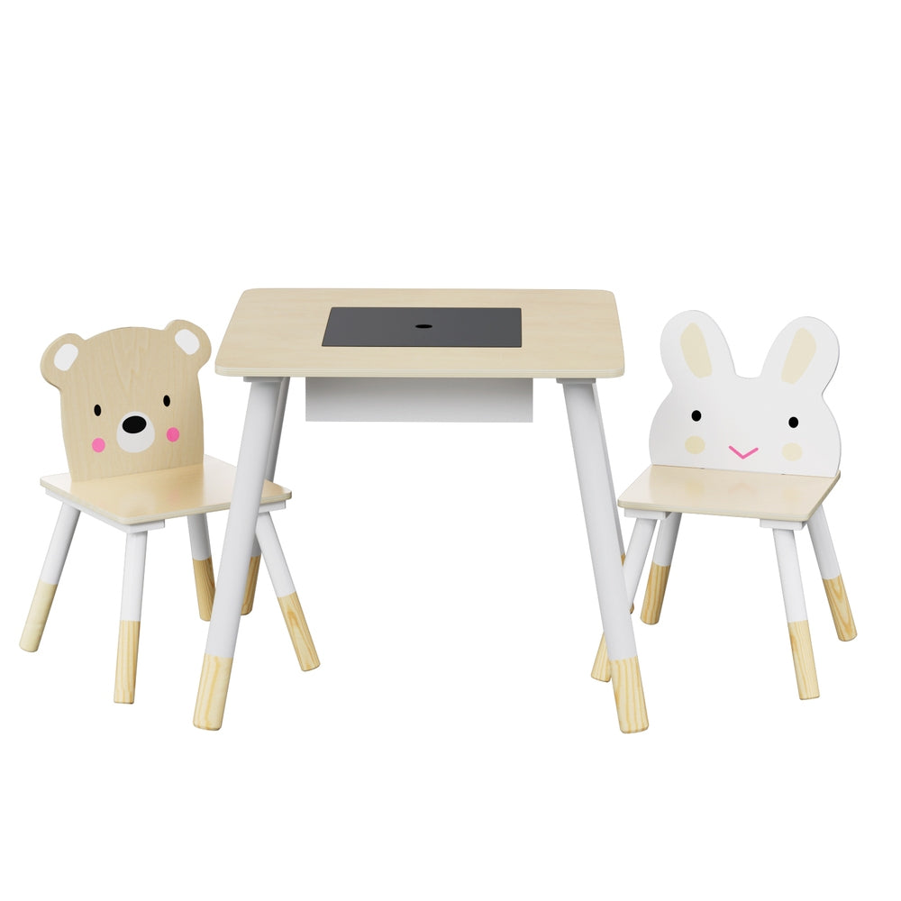 Pretend Play: Keezi 3PCS Kids Table and Chairs Set Activity Desk Chalkboard Toy Hidden Storage