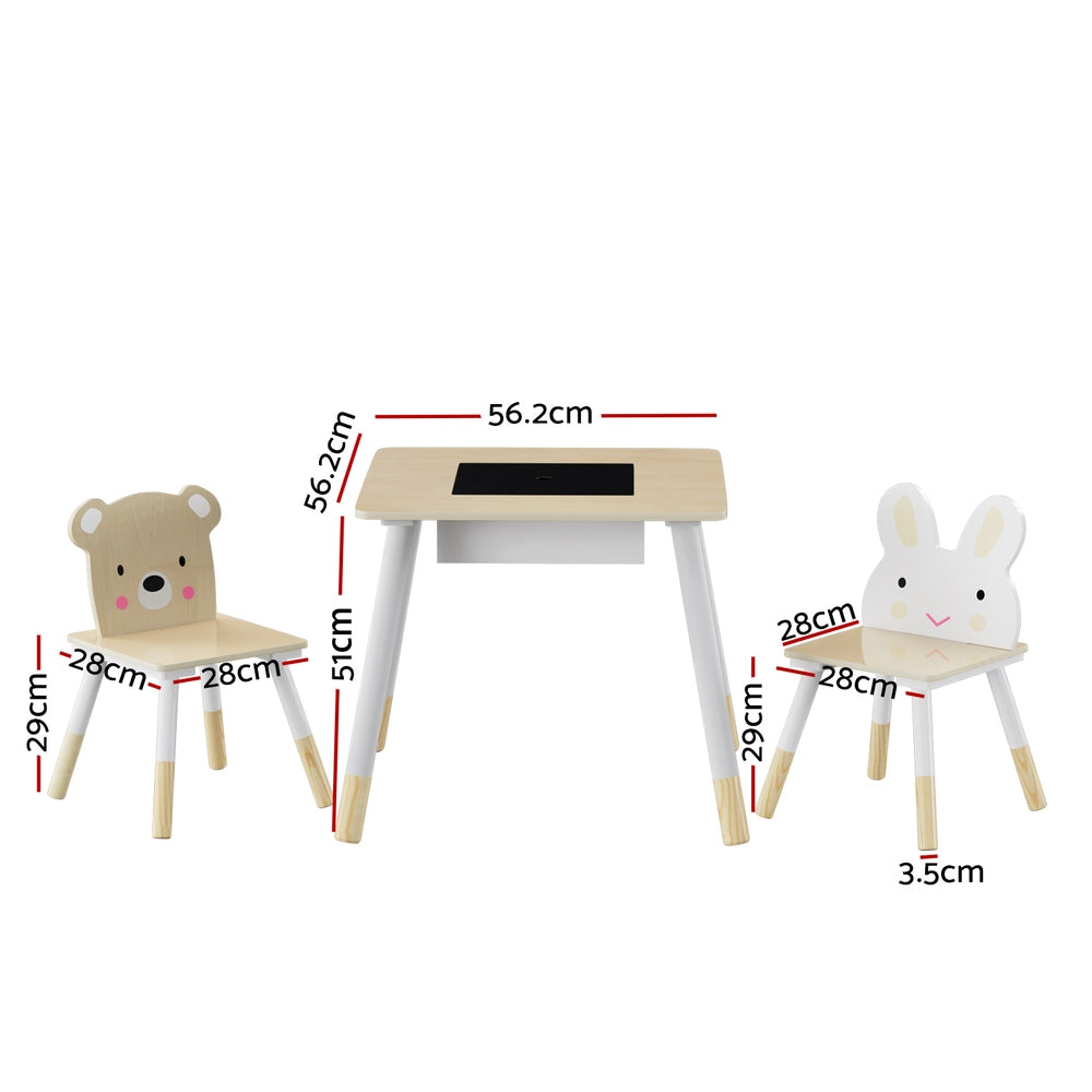 Pretend Play: Keezi 3PCS Kids Table and Chairs Set Activity Desk Chalkboard Toy Hidden Storage