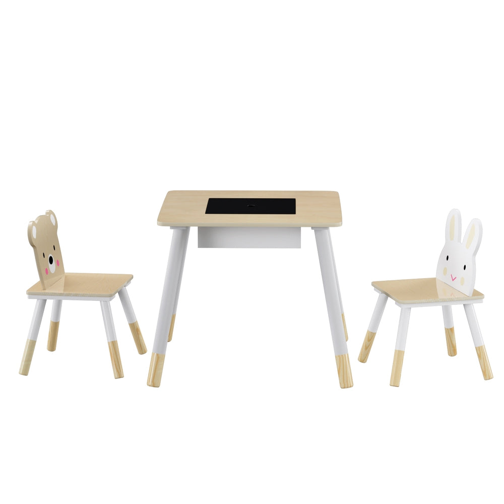 Pretend Play: Keezi 3PCS Kids Table and Chairs Set Activity Desk Chalkboard Toy Hidden Storage