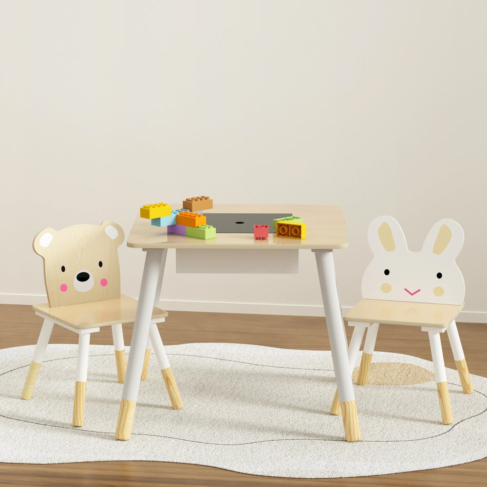 Pretend Play: Keezi 3PCS Kids Table and Chairs Set Activity Desk Chalkboard Toy Hidden Storage