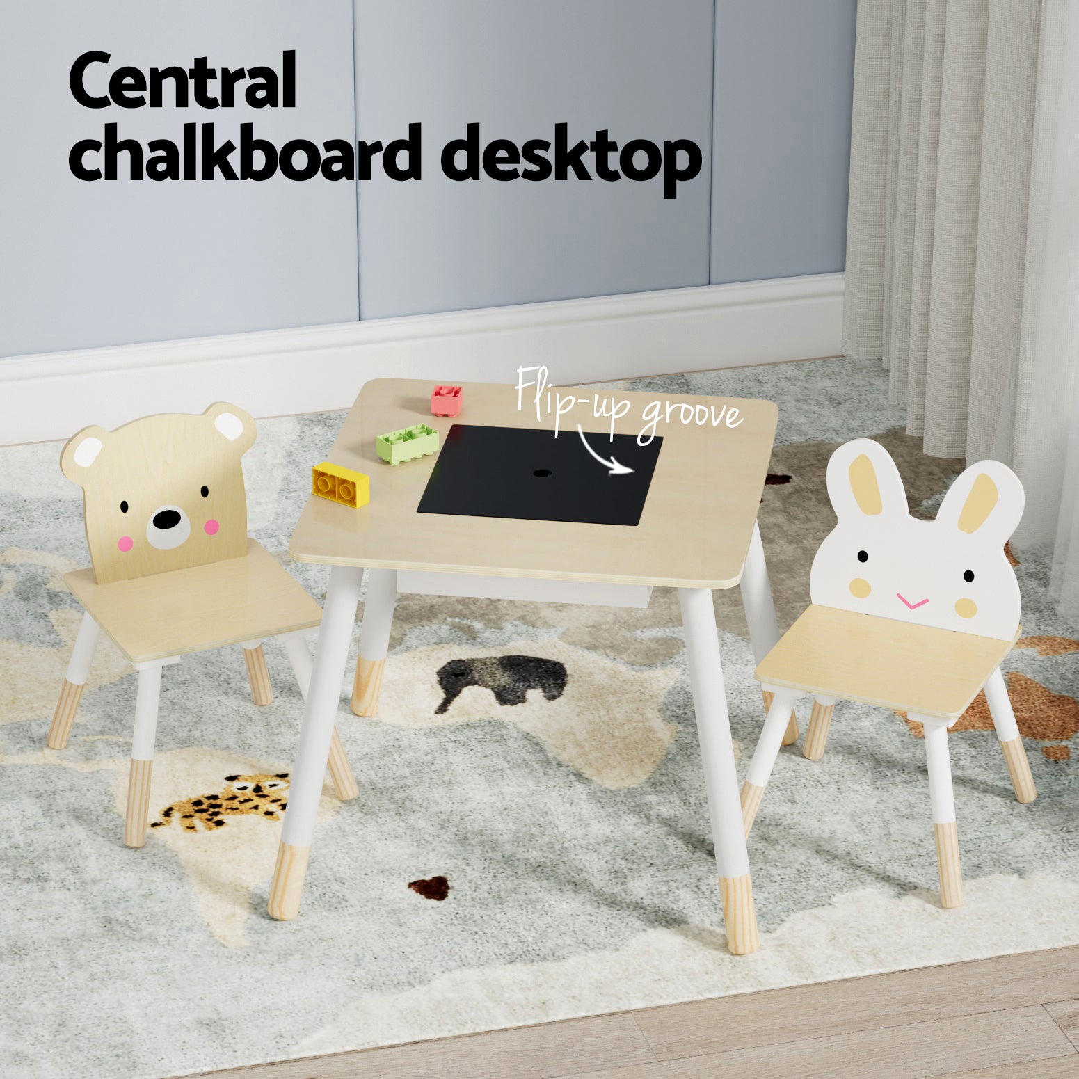 Pretend Play: Keezi 3PCS Kids Table and Chairs Set Activity Desk Chalkboard Toy Hidden Storage