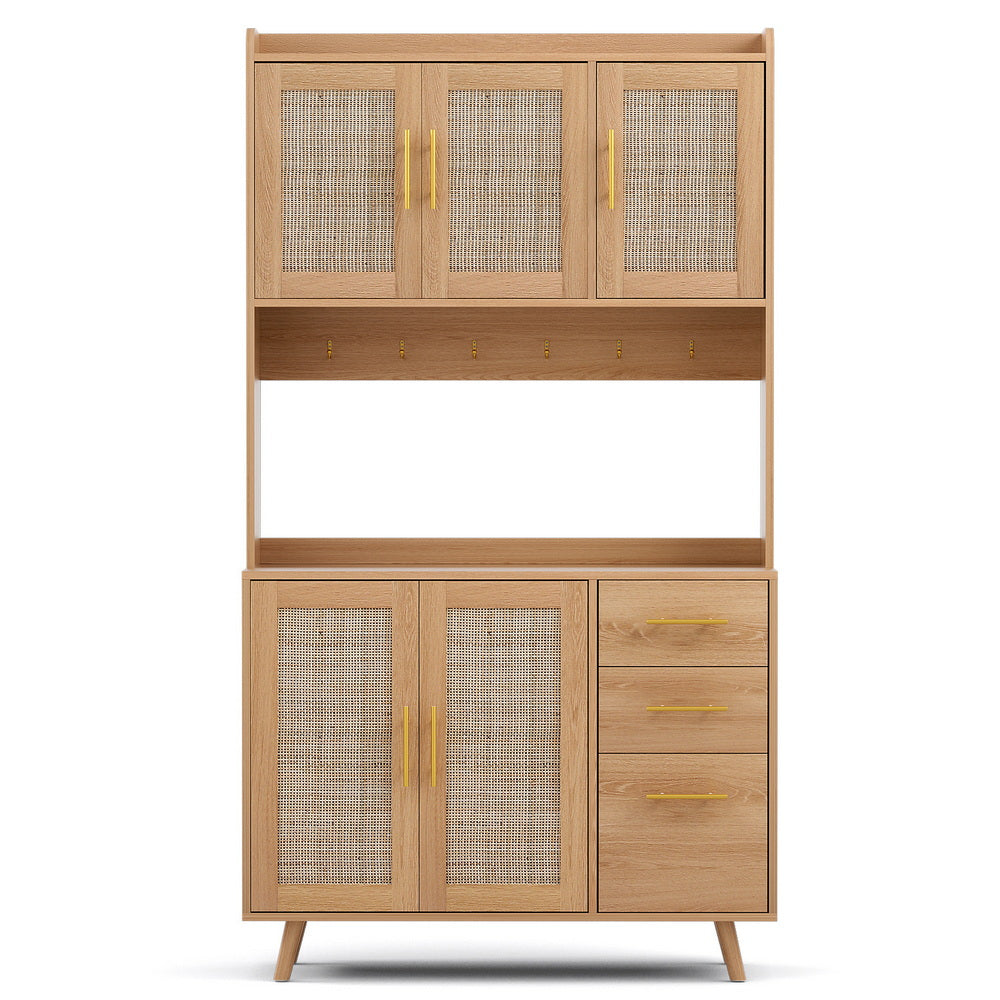 Buffets & Sideboards: Artiss Buffet Sideboard Hutch Storage Cabinet Kitchen Cupboard Hooks Rattan Pine