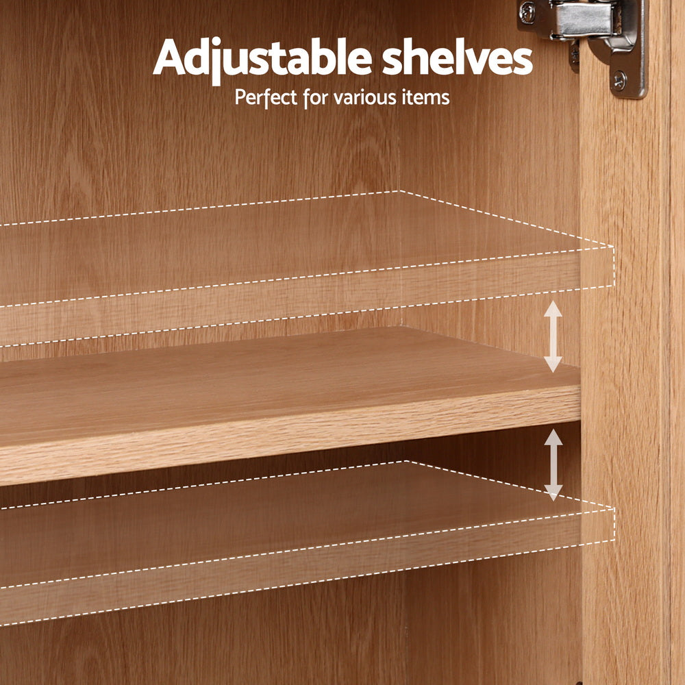 Buffets & Sideboards: Artiss Buffet Sideboard Hutch Storage Cabinet Kitchen Cupboard Hooks Rattan Pine