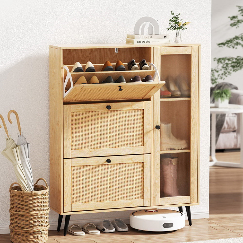 Shoe Storage: Artiss Shoe Rack Cabinet 3 Flip-out Drawers Pine