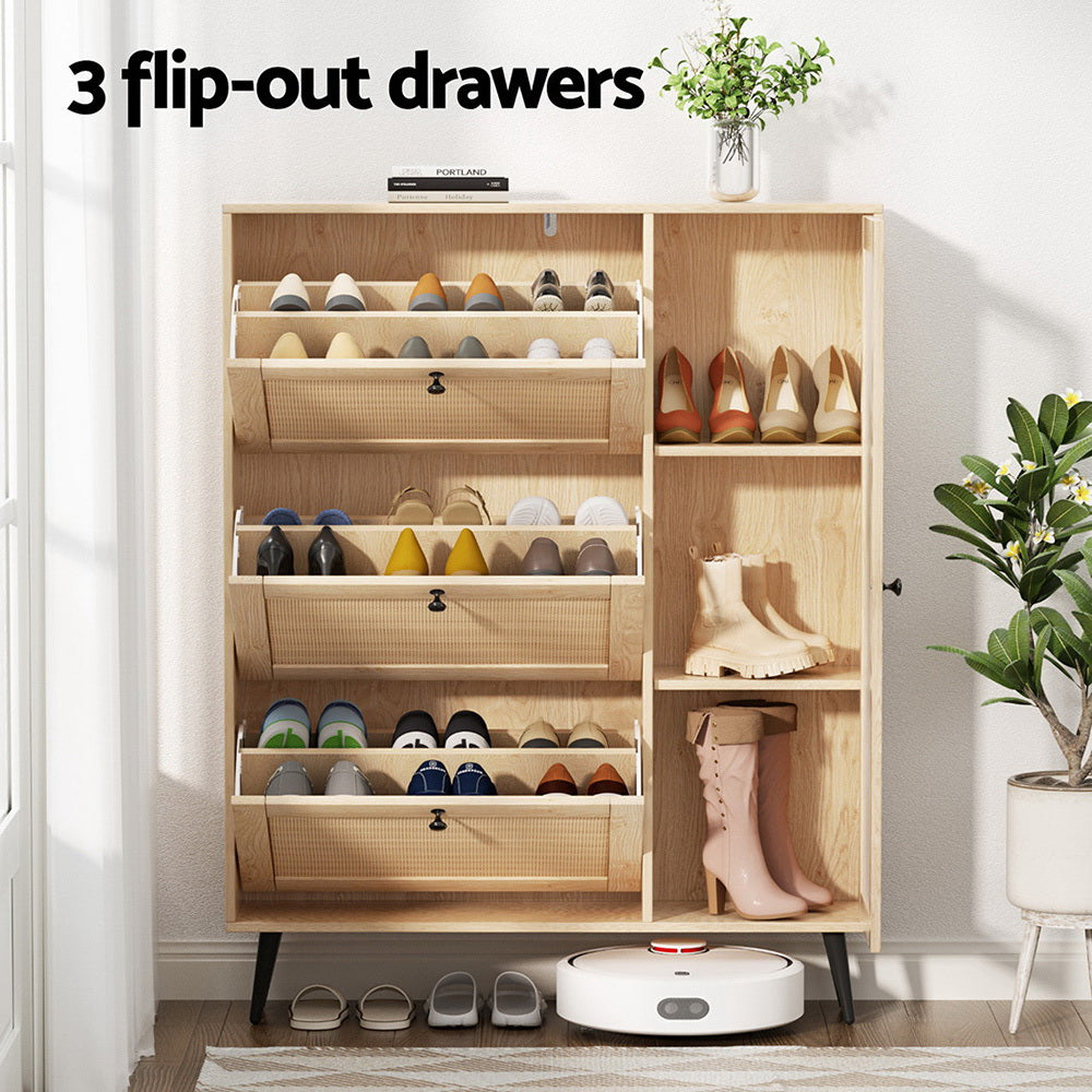 Shoe Storage: Artiss Shoe Rack Cabinet 3 Flip-out Drawers Pine