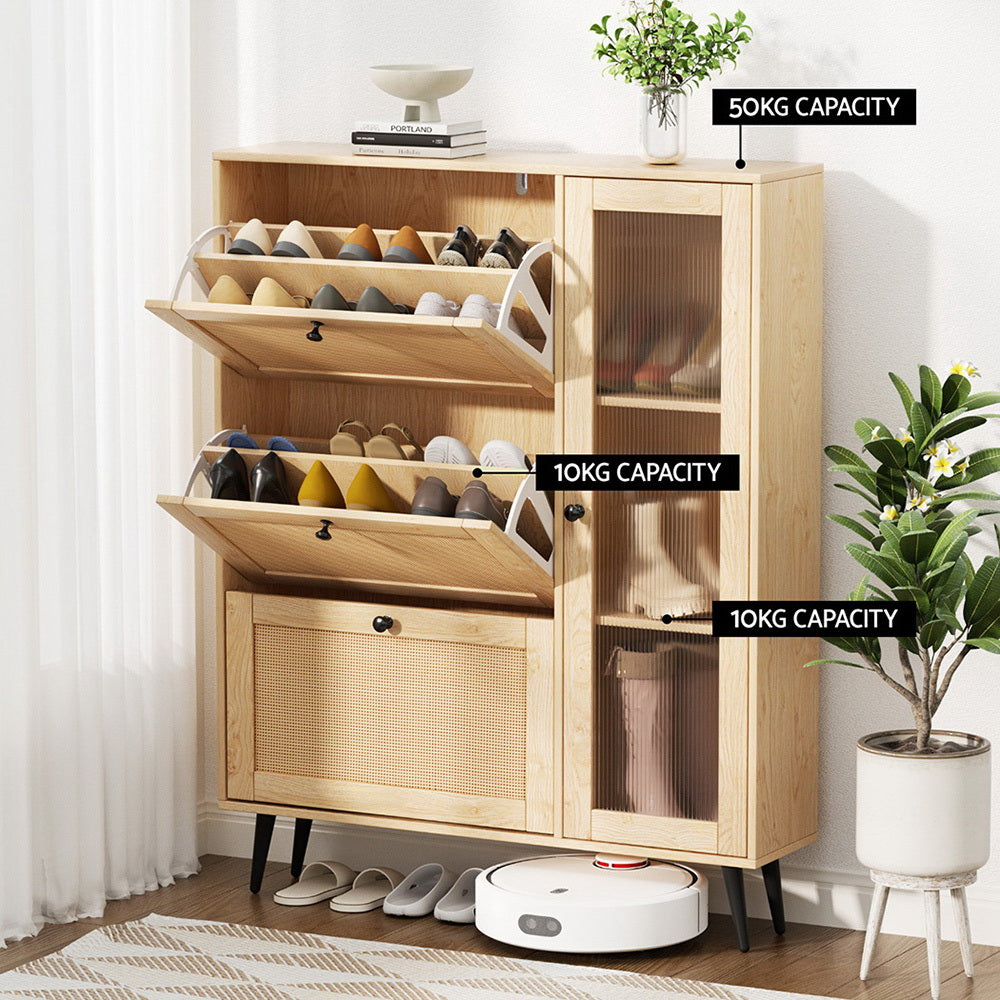 Shoe Storage: Artiss Shoe Rack Cabinet 3 Flip-out Drawers Pine