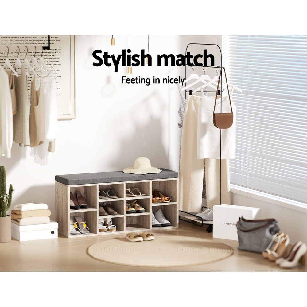 Shoe Storage: Artiss Shoe Rack Cabinet Shoe Bench Fabric Seat Pine BOA