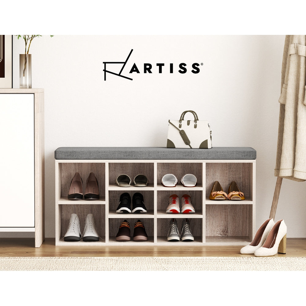 Shoe Storage: Artiss Shoe Rack Cabinet Shoe Bench Fabric Seat Pine BOA